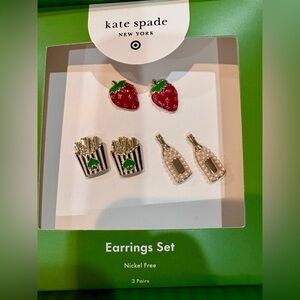 kate spade Strawberry, French Fry, and Champagne Earrings Set Valentines Day NIB